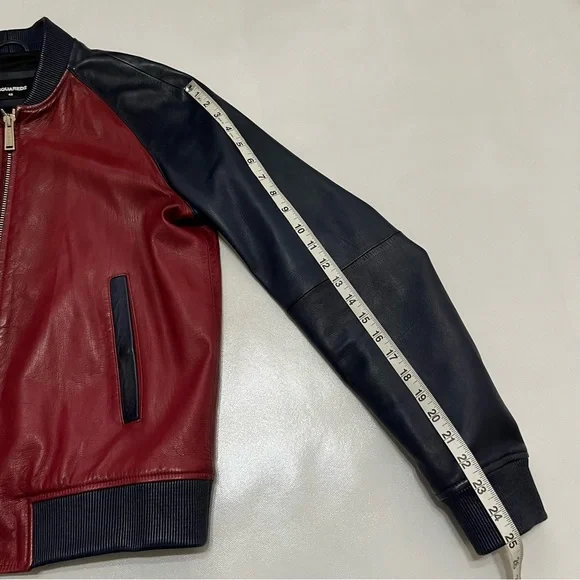 Dsquared2 Red Blue Leather Bomber Jacket